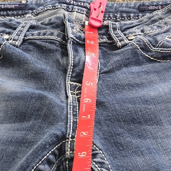 Y2K Vigoss Chelsea Straight Distressed Blue Jeans Women’s 7/8 Rhinestones Bling - Picture 14 of 16
